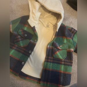 Olive & Scout Green Blue Plaid Button Down Hooded Forrest Jacket 4T